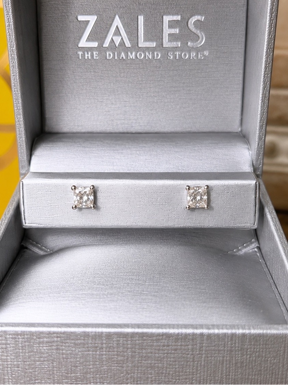 Zales White Gold Princess-Cut Diamond Stud Earrings 1/2 TW 14K Gold